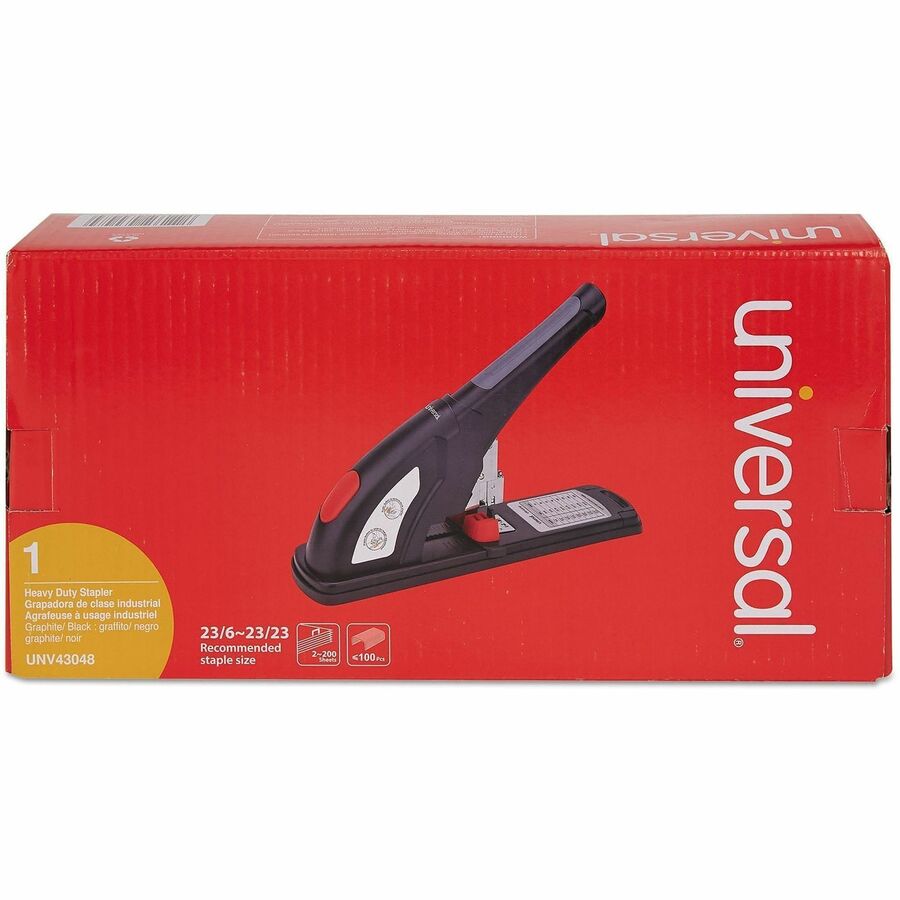 Universal Desktop Stapler - Staples Upto 200 Sheet - 0.50" Crown Width - Front Loading - Black, Granite, Red - Plastic, Metal - 1 Each