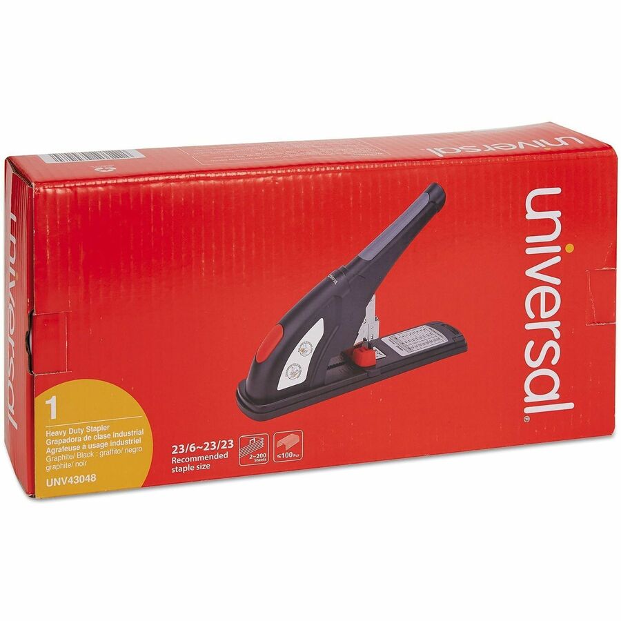 Universal Desktop Stapler - Staples Upto 200 Sheet - 0.50" Crown Width - Front Loading - Black, Granite, Red - Plastic, Metal - 1 Each