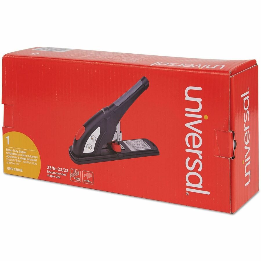 Universal Desktop Stapler - Staples Upto 200 Sheet - 0.50" Crown Width - Front Loading - Black, Granite, Red - Plastic, Metal - 1 Each