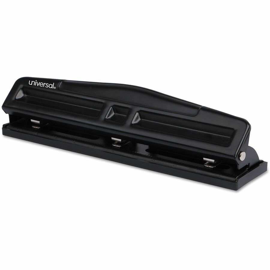 Universal UNV-74323 Deluxe Hole Punch - 3 Punch Head(s) - 12 Sheet - 9/32" Punch Size - Round Shape - Black