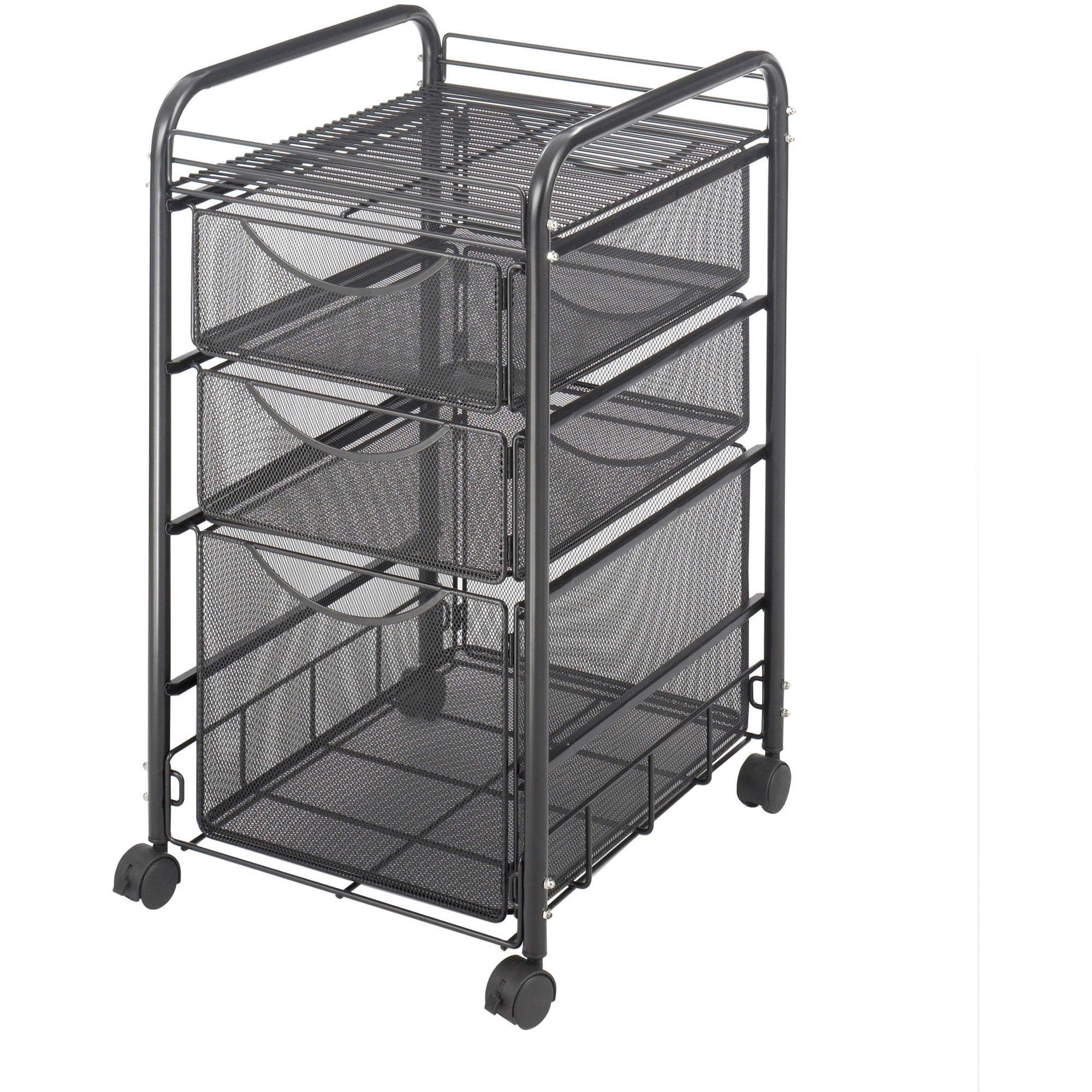 Safco Onyx Mesh File Cart - 2 Shelf - 3 Drawer - 4 Casters - 1.50" Caster Size - Steel - 15.75" Width x 17" Depth x 27" Height - Steel Frame - Black - 1 Each