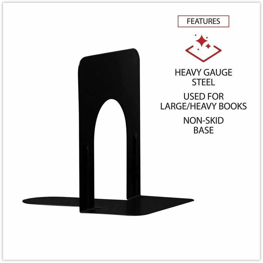 Universal Bookend - 5" Height x 4.75" Width x 5.25" Depth - Non-skid Base, Rounded Corner - Enamel - Black - Steel, Metal - 1 Pair