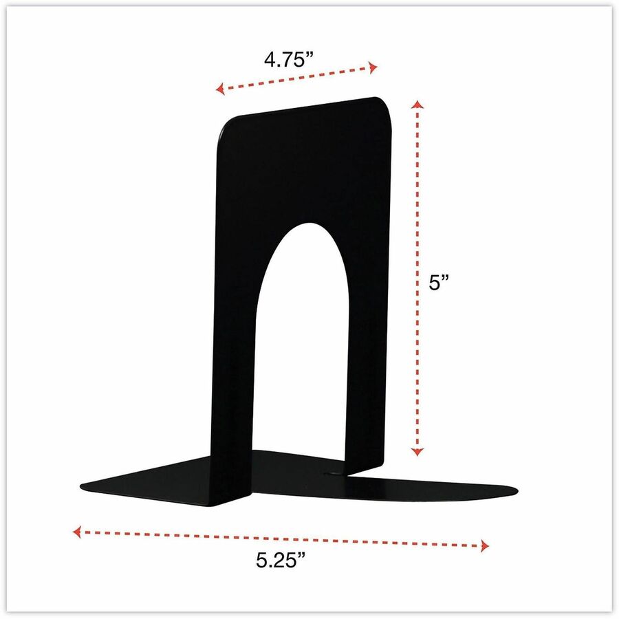 Universal Bookend - 5" Height x 4.75" Width x 5.25" Depth - Non-skid Base, Rounded Corner - Enamel - Black - Steel, Metal - 1 Pair