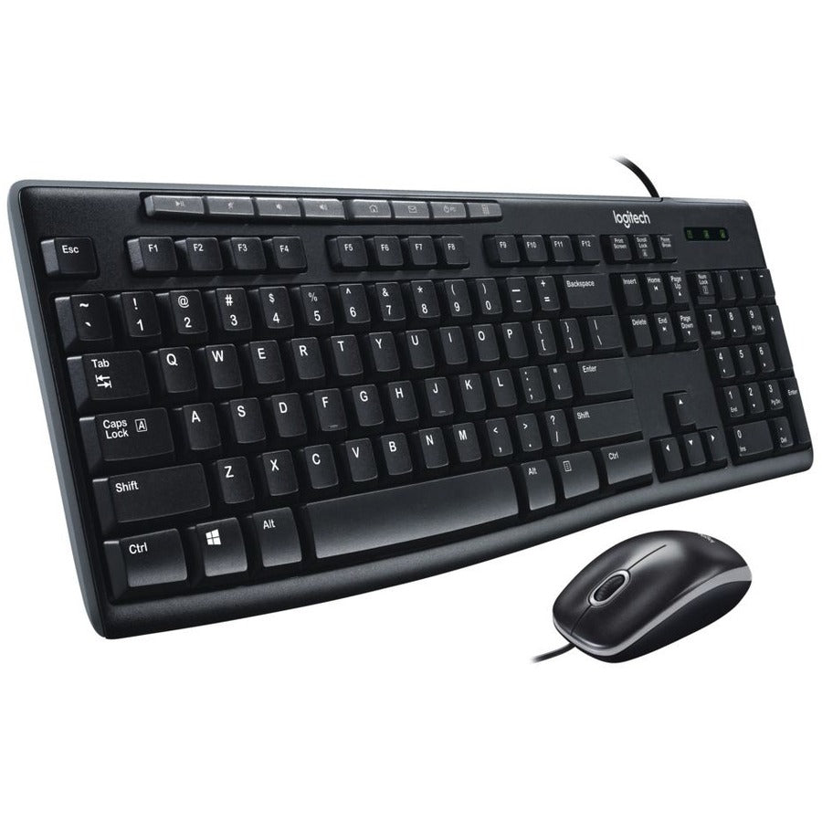 Logitech MK200 Media Corded Keyboard and Mouse Combo - USB Cable Keyboard - English - Black - USB Cable Mouse - Optical - 1000 dpi - 3 Button - Scroll Wheel - Black - Calculator, Play/Pause, Mute, Internet Key, Volume Down, Volume Up, Email, Sleep Hot ...
