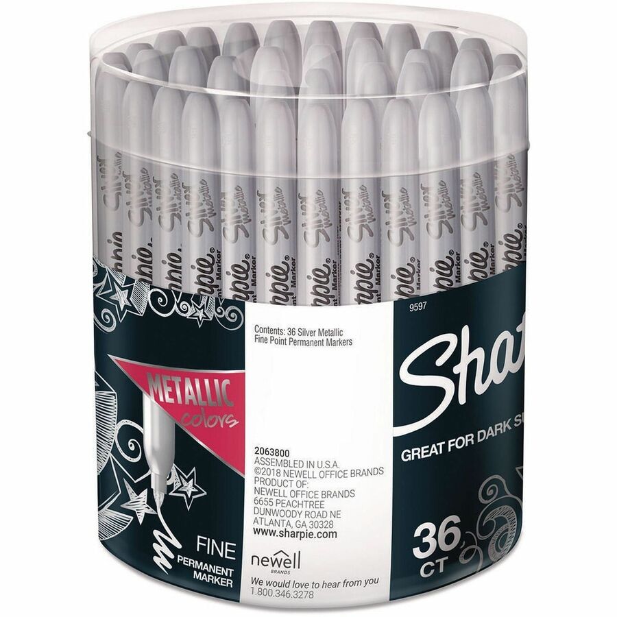 Sharpie Metallic Fine Point Permanent Marker - Fine Marker Point - Metallic Silver Ink - 36 / Canister