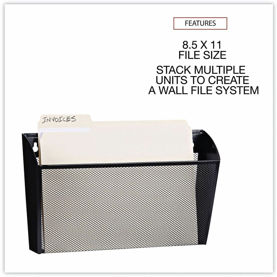 Universal Metal Mesh Wall File, Letter Size, 14" x 3.1" x 8.2" , Black - 1 Pocket(s) - 8.20" Height x 14" Width x 3.10" Depth - Black - Metal - 4 Each