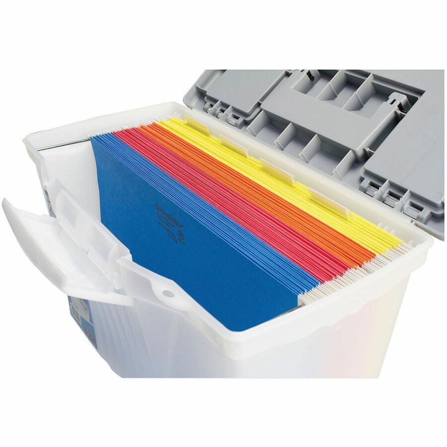 Storex Plastic Portable File Box - Internal Dimensions: 14.50" Width x 10.50" Depth x 12" Height - External Dimensions: 14.5" Width x 10.5" Depth x 12" Height - Media Size Supported: Letter, Legal - Latching Closure - Plastic - Clear, Silver - For File...