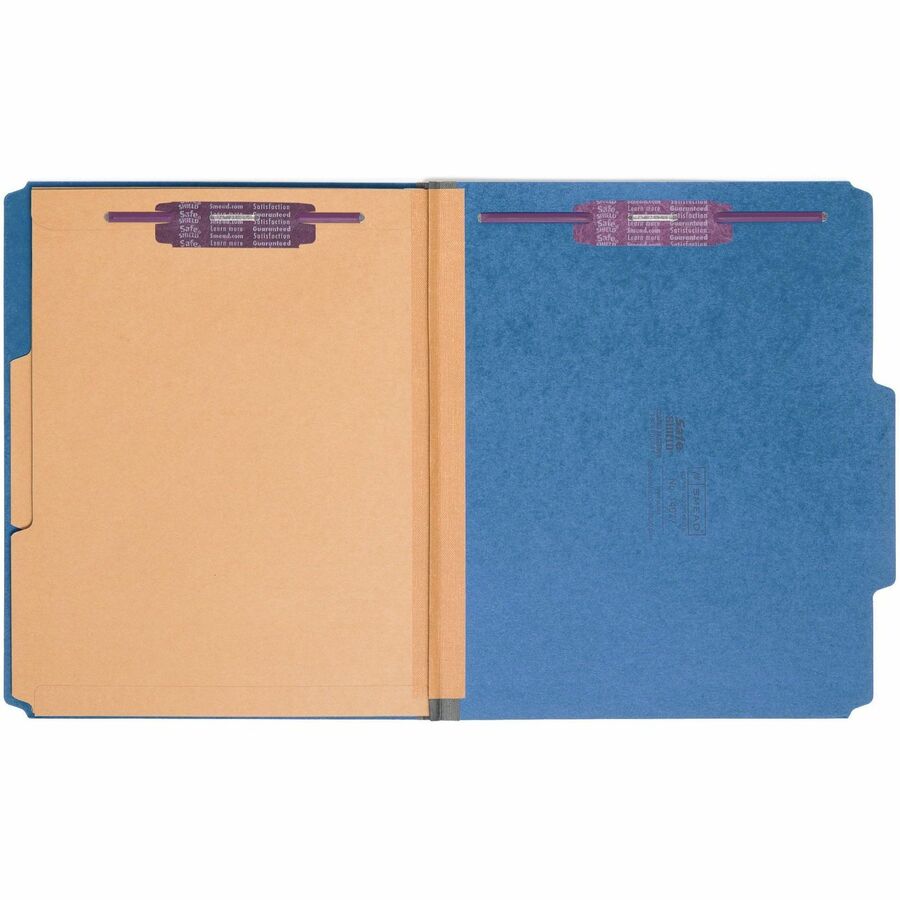 Smead SafeSHIELD 2/5 Tab Cut Letter Recycled Classification Folder - 8 1/2" x 11" - 2" Expansion - 2 x 2S Fastener(s) - 2 Pocket(s) - Top Tab Location - Right of Center Tab Position - 2 Divider(s) - 25 pt. - 1 Plys - Pressboard - Dark Blue - Tear Proof...