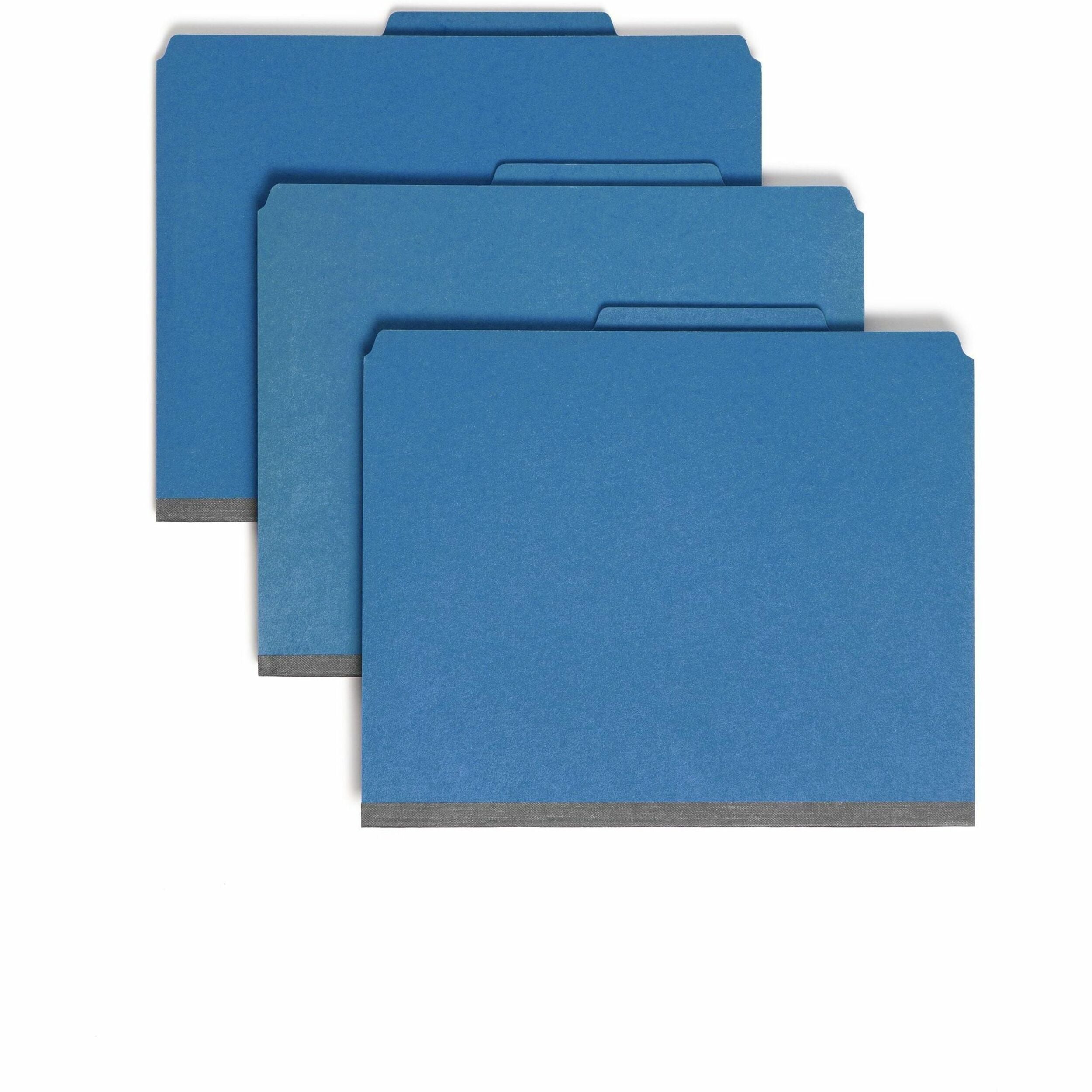 Smead SafeSHIELD 2/5 Tab Cut Letter Recycled Classification Folder - 8 1/2" x 11" - 2" Expansion - 2 x 2S Fastener(s) - 2 Pocket(s) - Top Tab Location - Right of Center Tab Position - 2 Divider(s) - 25 pt. - 1 Plys - Pressboard - Dark Blue - Tear Proof...