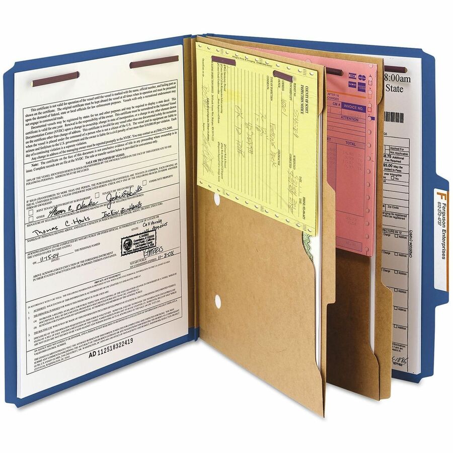 Smead SafeSHIELD 2/5 Tab Cut Letter Recycled Classification Folder - 8 1/2" x 11" - 2" Expansion - 2 x 2S Fastener(s) - 2 Pocket(s) - Top Tab Location - Right of Center Tab Position - 2 Divider(s) - 25 pt. - 1 Plys - Pressboard - Dark Blue - Tear Proof...
