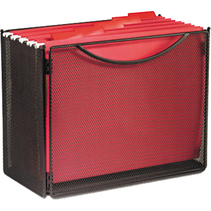 Safco Onyx Steel Mesh Desktop File Box - 10" Height x 12.50" Width x 7" Depth - Portable, Carrying Handle, Collapsible, Compact - Powder Coated - Black - Steel - 1 Each