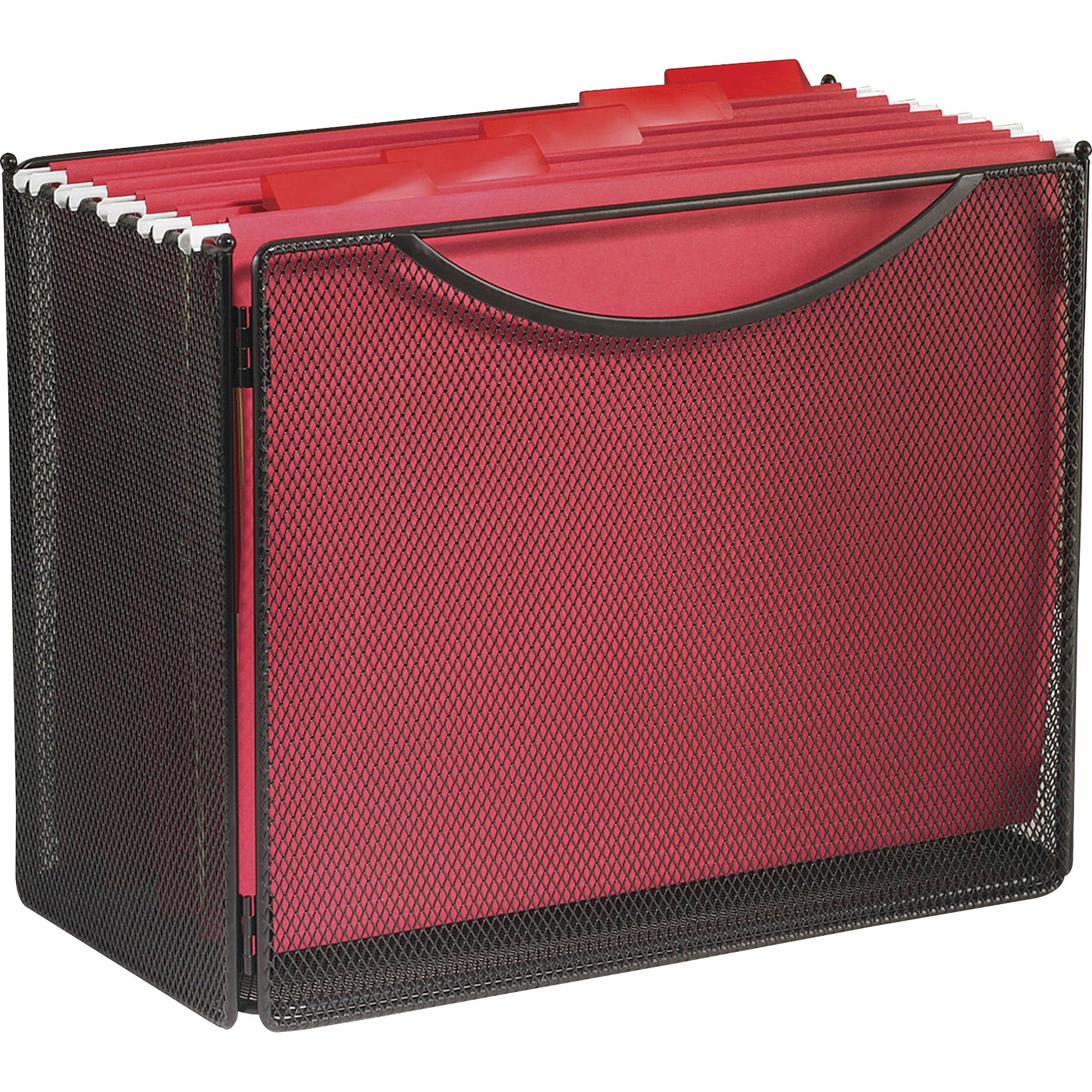 Safco Onyx Steel Mesh Desktop File Box - 10" Height x 12.50" Width x 7" Depth - Portable, Carrying Handle, Collapsible, Compact - Powder Coated - Black - Steel - 1 Each