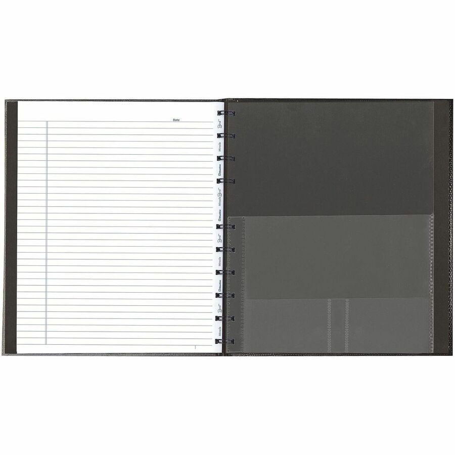 Rediform MiracleBind College Ruled Notebooks - Letter - 150 Pages - Twin Wirebound - Ruled Margin - Letter - 8 1/2" x 11" Sheet Size - 12.25" Height x 9.9" Width x 13.9" Length - Black Ribbed Cover - Micro Perforated, Repositionable, Pocket, Self-adhes...