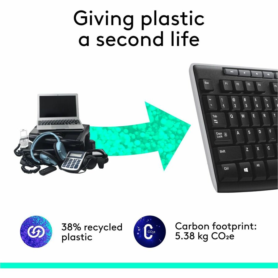 Logitech K270 Keyboard - Wireless Connectivity - RF - 33 ft - 2.40 GHz - USB Interface - Computer - PC - AAA Battery Size Supported - Black