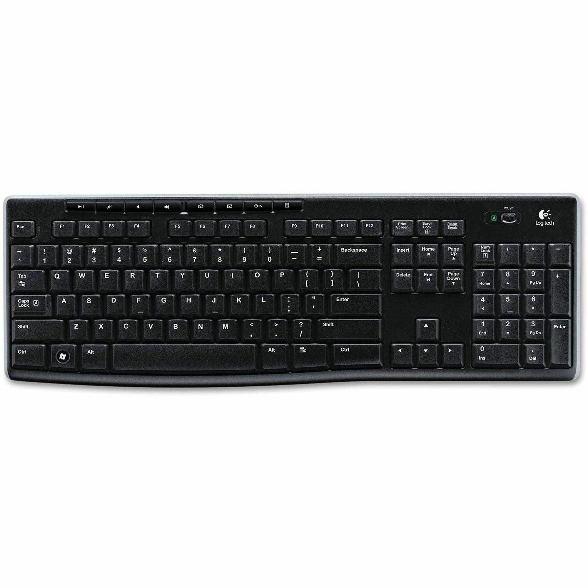Logitech K270 Keyboard - Wireless Connectivity - RF - 33 ft - 2.40 GHz - USB Interface - Computer - PC - AAA Battery Size Supported - Black