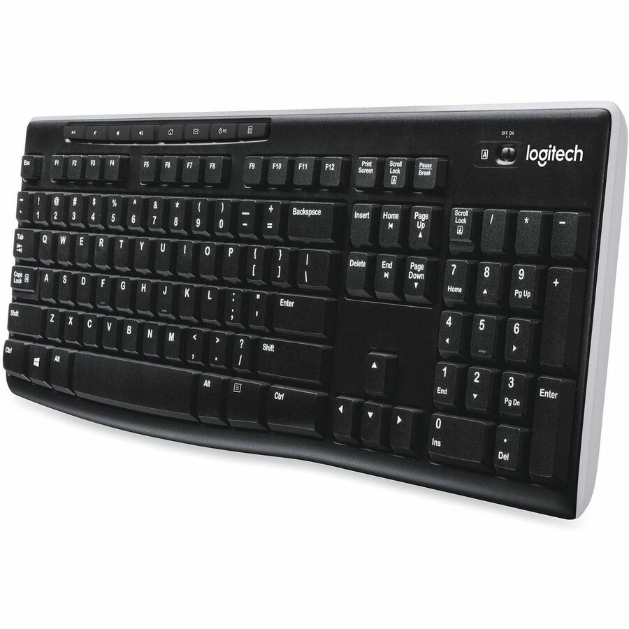 Logitech K270 Keyboard - Wireless Connectivity - RF - 33 ft - 2.40 GHz - USB Interface - Computer - PC - AAA Battery Size Supported - Black
