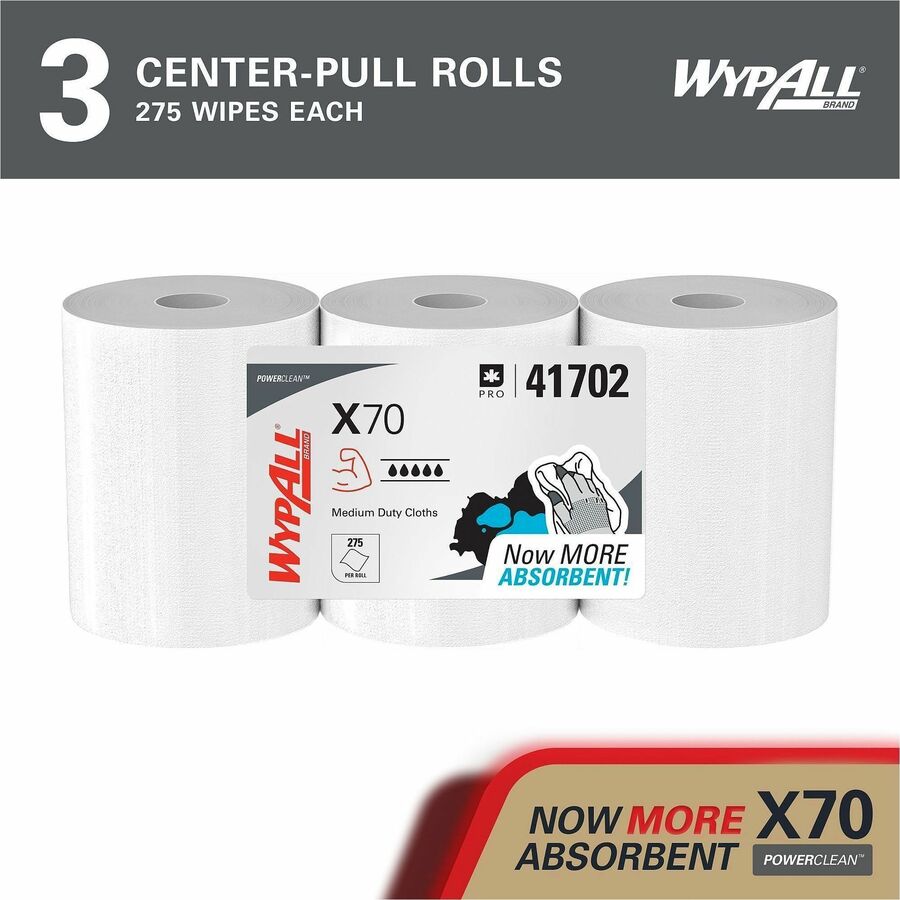 Wypall X70 Wipers Roll - 275 Sheets/Roll - White - Hydroknit, Pulp Fiber, Polypropylene - 3 / Carton