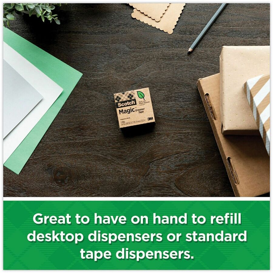 Scotch Eco-friendly Magic Tape - 25 yd Length x 0.75" Width - 1" Core - Matte - Clear - Dispenser Included - Desktop Dispenser - For Multipurpose - 6 / Pack