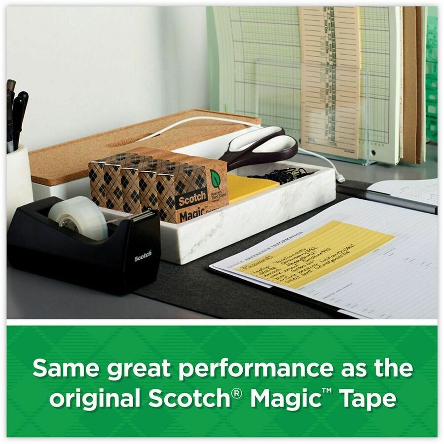 Scotch Eco-friendly Magic Tape - 25 yd Length x 0.75" Width - 1" Core - Matte - Clear - Dispenser Included - Desktop Dispenser - For Multipurpose - 6 / Pack
