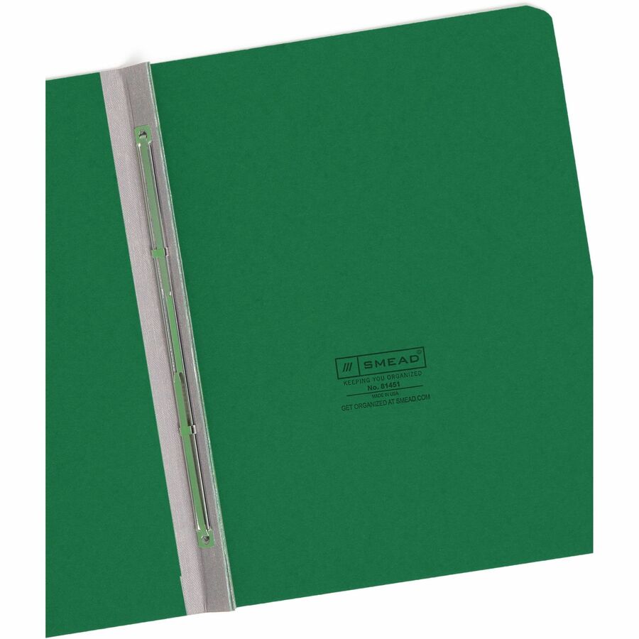 Smead Letter Recycled Fastener Folder - 3" Folder Capacity - 8 1/2" x 11" - 350 Sheets Capacity - 3" Expansion - 1 Fastener(s) - 25 pt. - Pressboard - Green - Metal Compressor, Hinged - 100% Paper Recycled - 1 Each