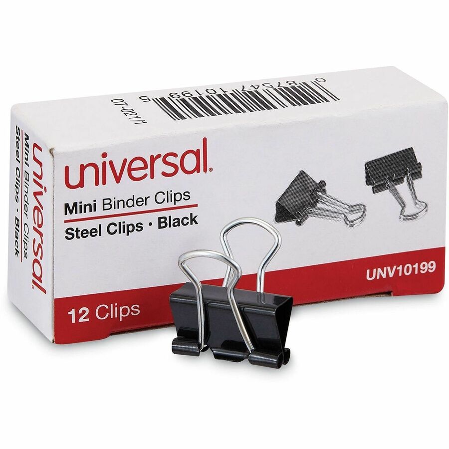Universal Binder Clip - Mini - 0.6" Width - 0.25" Size Capacity - for Paper, School, Home, Binder, Binding - Sturdy, Foldable Handle, Removable Handle - Black, Silver - Steel Wire - 12 / Box