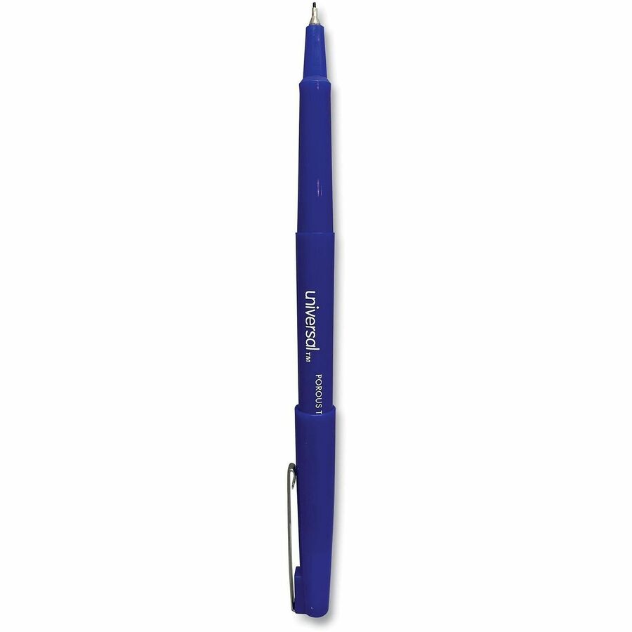 Universal Porous Point Pen, Stick, Medium 0.7 mm, Blue Ink, Blue Barrel, Dozen - 0.7 mm Medium Bullet Pen Point - Blue Ink - Liquid - Blue Barrel - 1 Dozen