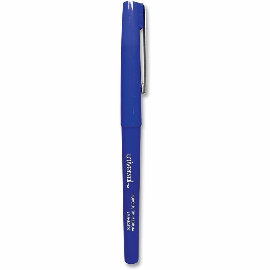 Universal Porous Point Pen, Stick, Medium 0.7 mm, Blue Ink, Blue Barrel, Dozen - 0.7 mm Medium Bullet Pen Point - Blue Ink - Liquid - Blue Barrel - 1 Dozen