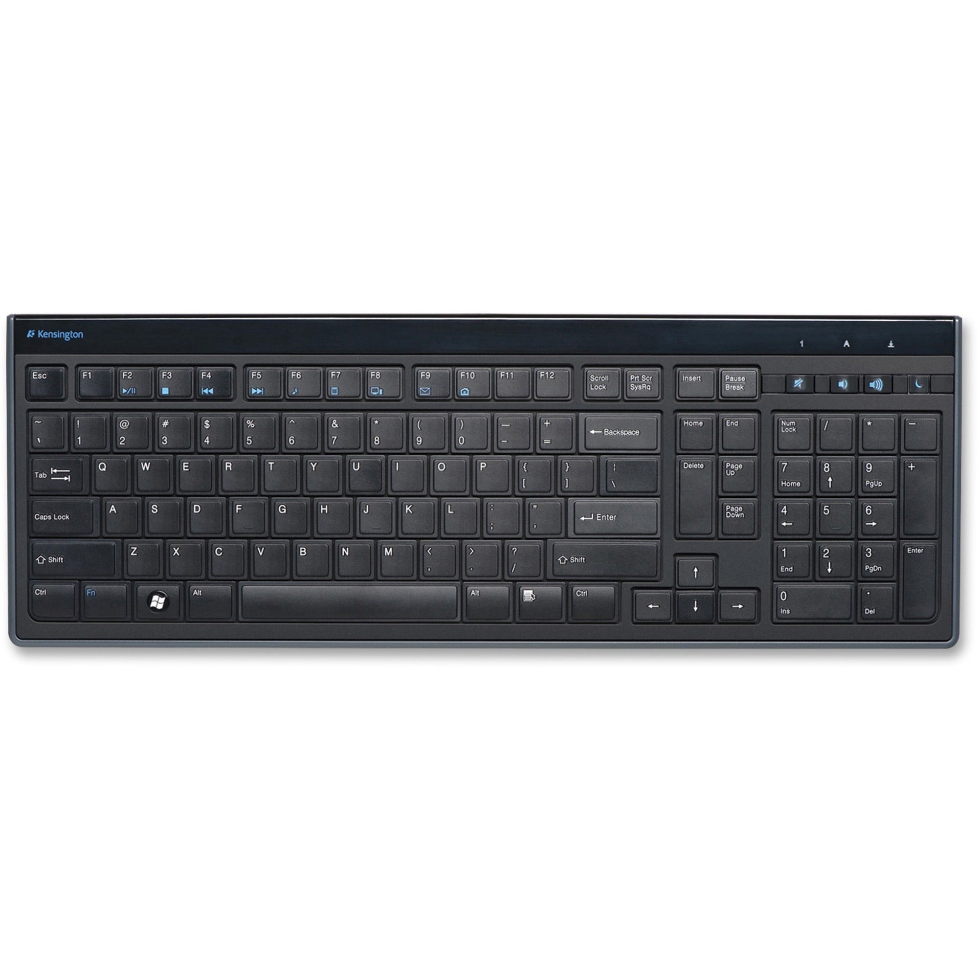Kensington Slim Type Keyboard - Cable Connectivity - USB Interface - Volume Control, Mute, Sleep, Internet Hot Key(s) - Computer - PC, Mac - Scissors Keyswitch - Matte Black