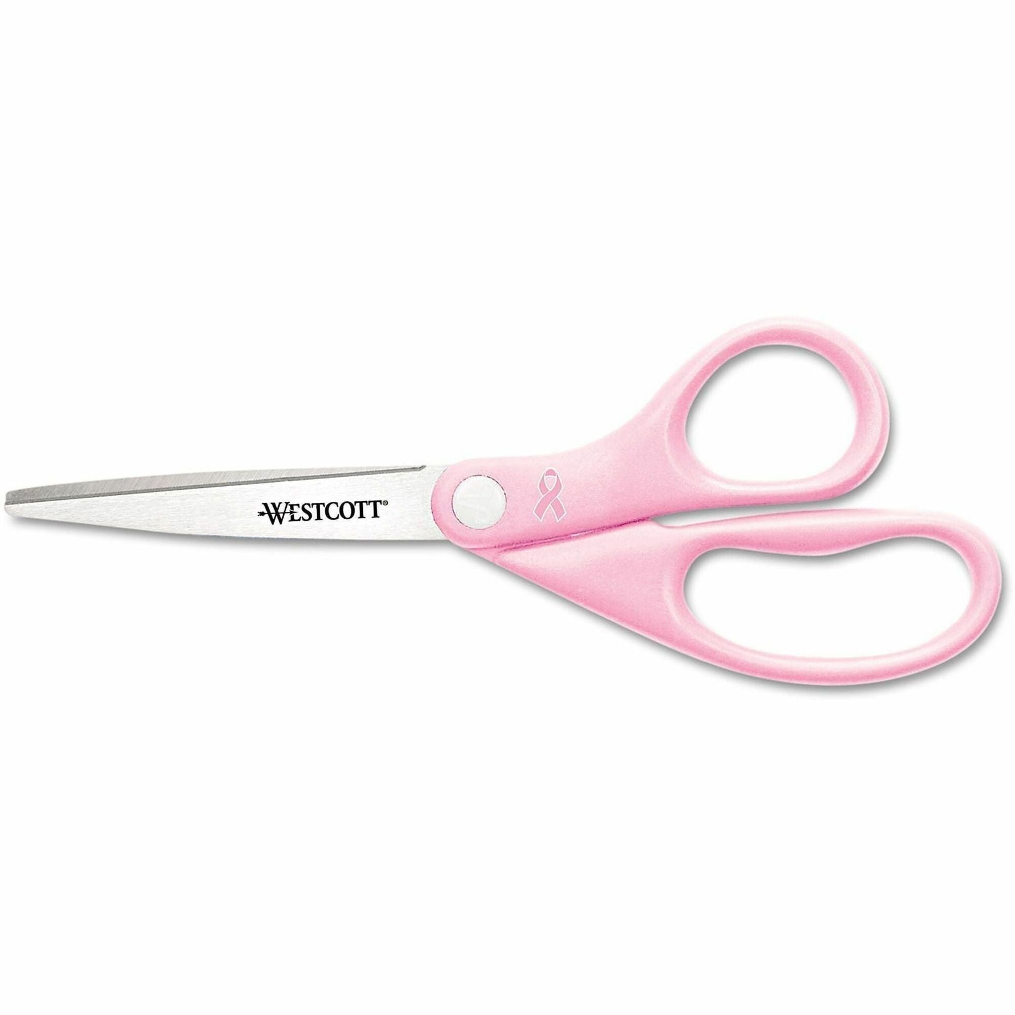 Westcott 8" Breast Cancer Awareness Straight Scissors - 8" Overall Length - Straight-left/right - Stainless Steel - Pink - 1 Each