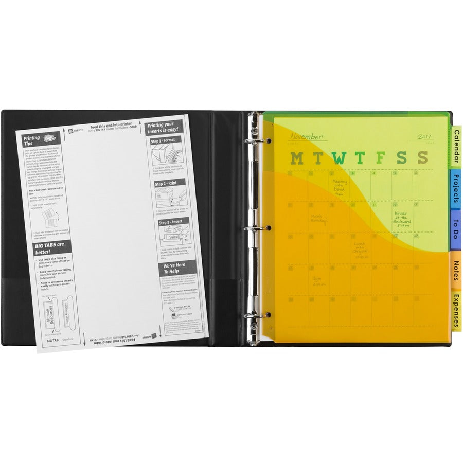 Avery® Big Tab Tab Divider - 5 x Divider(s) - 1/5 - 5 - 5 Tab(s)/Set - 9.3" Divider Width x 11.25" Divider Length - 3 Hole Punched - Multicolor Plastic Divider - Multicolor Plastic Tab(s) - Insertable, Hole-punched, Customizable, Durable, Tear Resi...