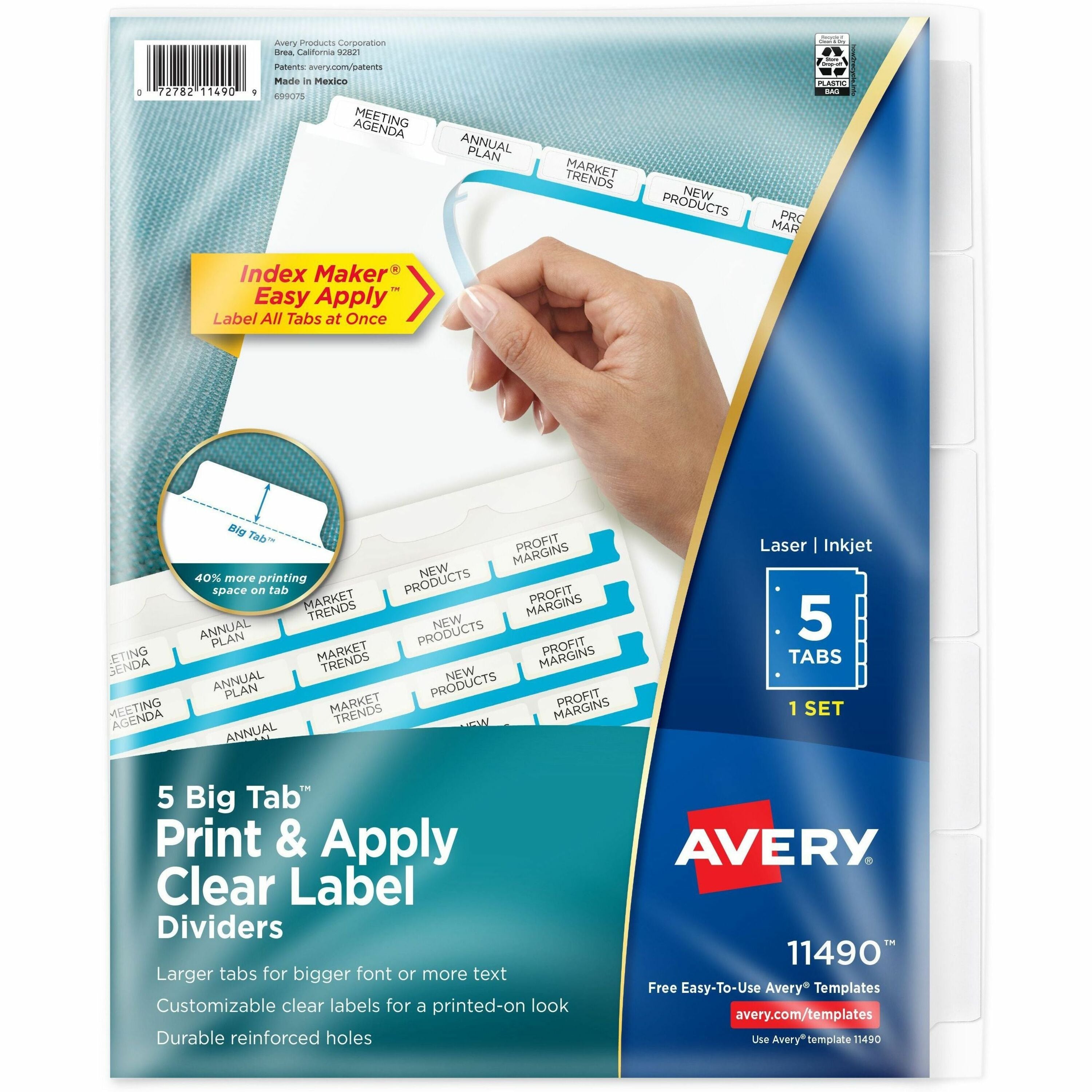 Avery® Big Tab Index Maker Index Divider - 5 x Divider(s) - Print-on Tab(s) - 5 - 5 Tab(s)/Set - 8.5" Divider Width x 11" Divider Length - 3 Hole Punched - White Paper Divider - White Paper Tab(s) - Printable, Hole-punched, Durable, Double-sided, R...