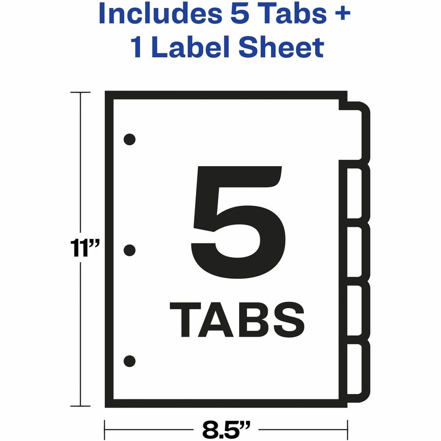 Avery® Big Tab Index Maker Index Divider - 5 x Divider(s) - Print-on Tab(s) - 5 - 5 Tab(s)/Set - 8.5" Divider Width x 11" Divider Length - 3 Hole Punched - White Paper Divider - White Paper Tab(s) - Printable, Hole-punched, Durable, Double-sided, R...