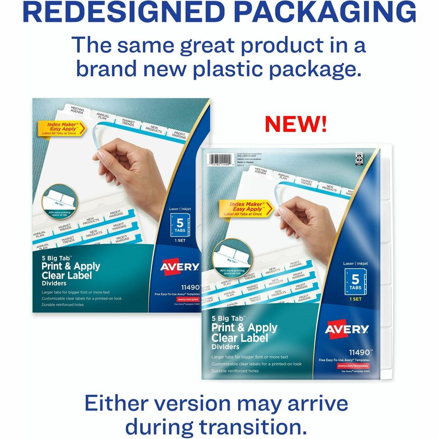 Avery® Big Tab Index Maker Index Divider - 5 x Divider(s) - Print-on Tab(s) - 5 - 5 Tab(s)/Set - 8.5" Divider Width x 11" Divider Length - 3 Hole Punched - White Paper Divider - White Paper Tab(s) - Printable, Hole-punched, Durable, Double-sided, R...