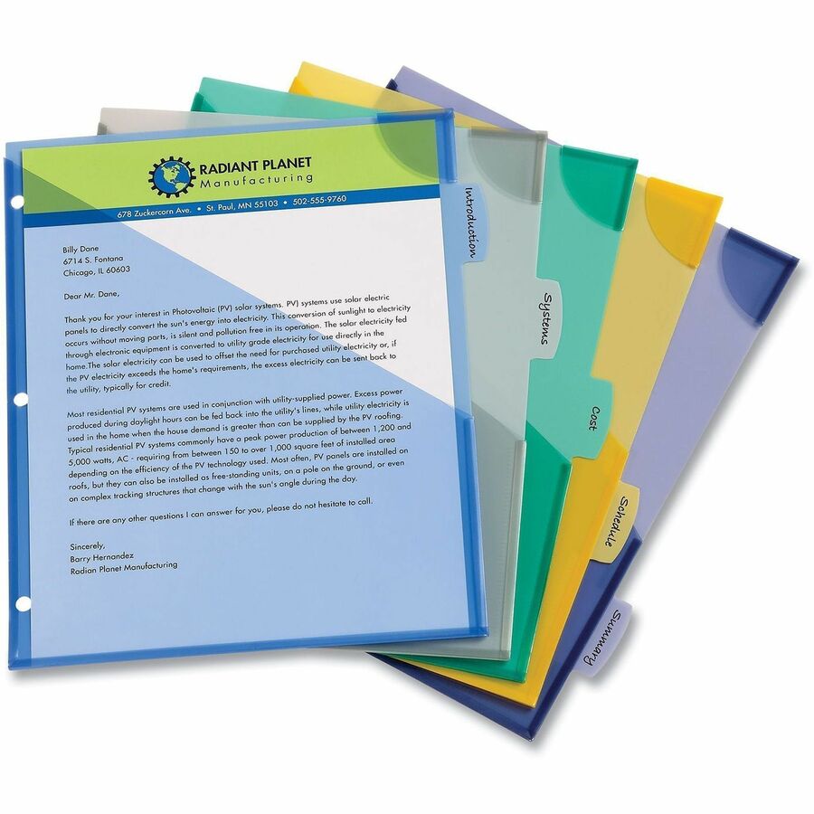 Avery® Corner Lock Write & Erase Plastic Dividers with Expandable Pockets - 5 x Divider(s) - 5 Write-on Tab(s) - 1/5 - 5 - 5 Tab(s)/Set - 9.3" Divider Width x 11.25" Divider Length - 3 Hole Punched - Multicolor Plastic, Translucent Divider - Multic...