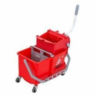 Unger Dual Compartment Mop Buckets - 4 gal - Ergonomic Design, Dual Bucket, Light Weight, Caster - Plastic - Red - 1 / Carton