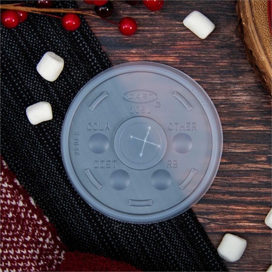 Dart 10 oz HIPS Plastic Straw-Slotted Lid - Translucent - 3.5" Diameter - High Impact Polystyrene (HIPS) - Translucent - 100 / Pack