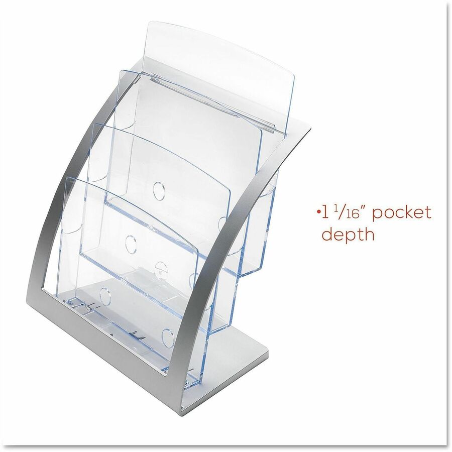 Deflecto Contemporary Literature Holder - 3 Tier(s) - 13.31" Height x 11.24" Width x 6.94" Depth - Floor - Silver - 1 Each