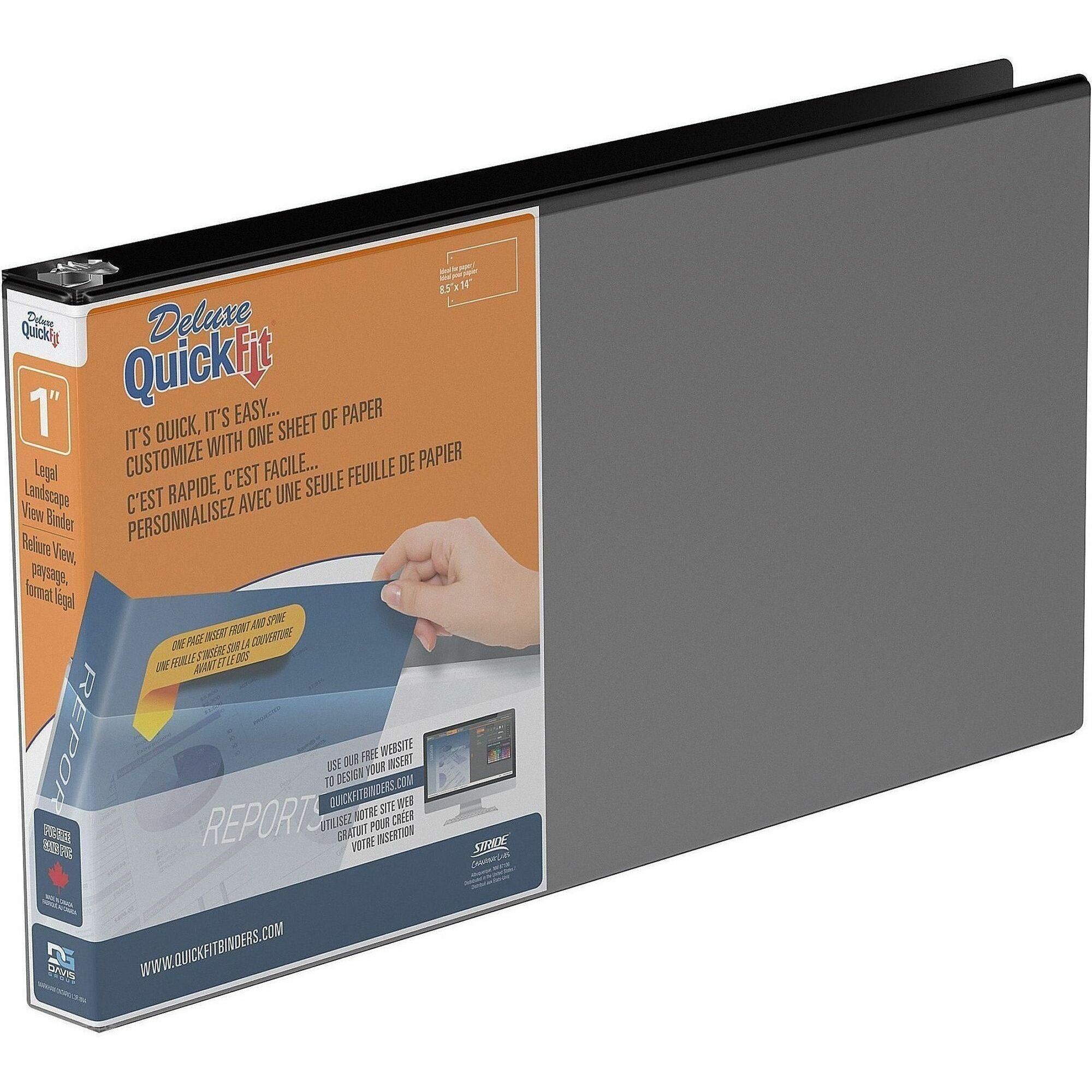 QuickFit Ring Binder - 1" Binder Capacity - Legal - 8 1/2" x 14" Sheet Size - 200 Sheet Capacity - 3 x 1" Ring(s) - Fastener(s): Round Ring - Pocket(s): 2, Internal - Horizontal Orientation - Polypropylene - Black - Recycled - Antimicrobial - 1 Each