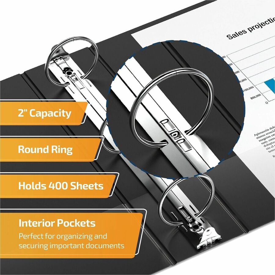 QuickFit Ring Binder - 2" Binder Capacity - Legal - 8 1/2" x 14" Sheet Size - 400 Sheet Capacity - 3 x 2" Ring(s) - Fastener(s): Round Ring - Pocket(s): 2, Internal - Polypropylene - Black - Recycled - Antimicrobial - 1 Each