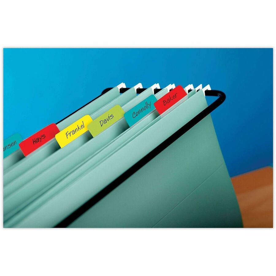 Post-it® Solid Colors Angled Filing Tabs - Write-on Tab(s) - 2" Tab Height x 1.50" Tab Width - Assorted Tab(s) - Durable, Tear Resistant, Wear Resistant, Reusable - 24 / Pack