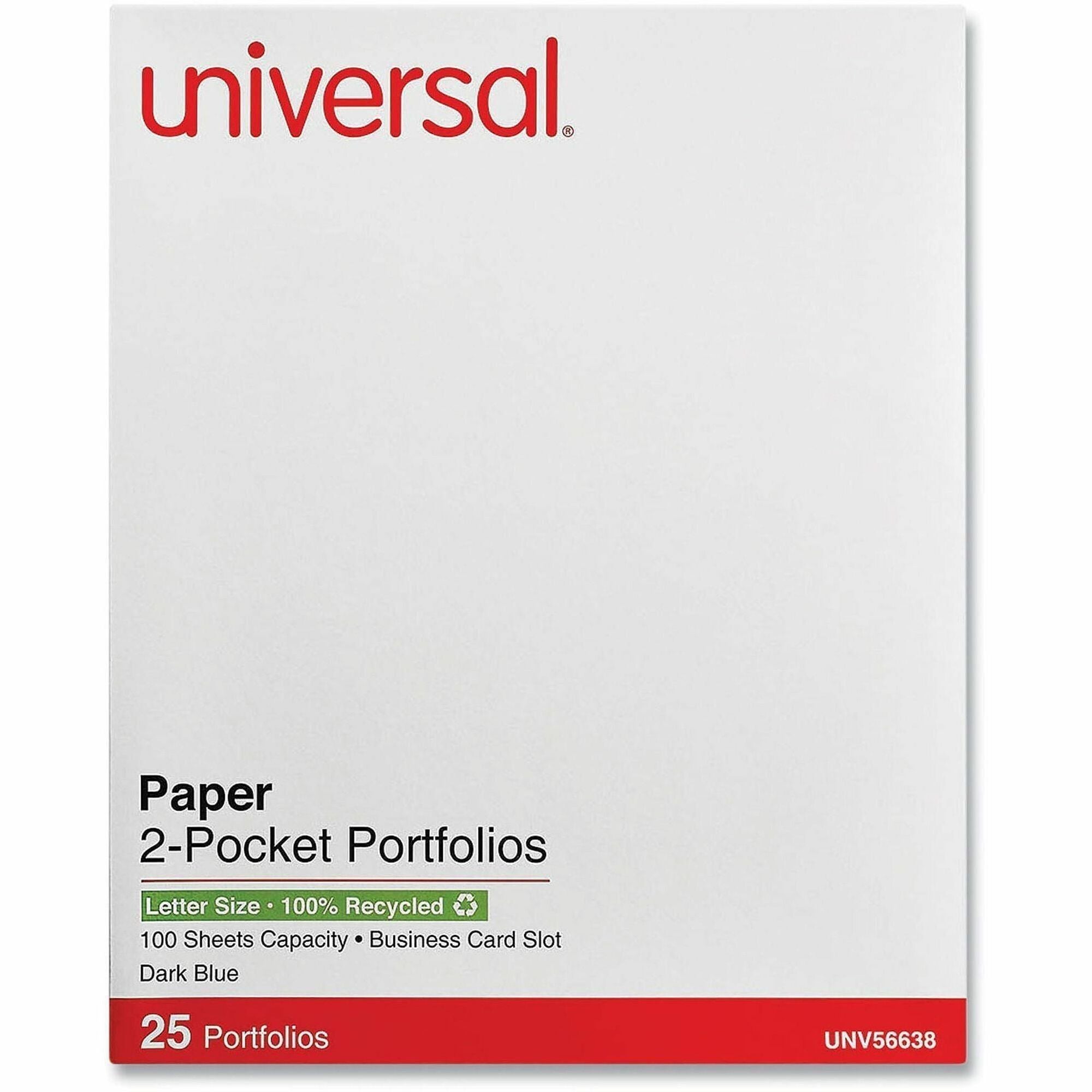 Universal Pocket Folder - 11" x 8 1/2" - 2 Inside Front & Back Pocket(s) - 25 Box