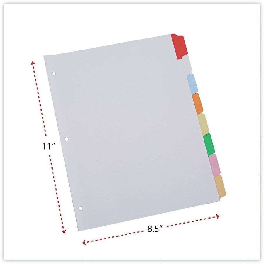 Universal Deluxe Write-On/Erasable Tab Index, 8-Tab, 11 x 8.5, White, Assorted Tabs, 1 Set - 8 Write-on Side Tab(s) - Letter - 8.50" Width x 11" Length - 3 Hole Punched - White Paper Divider - Assorted Paper Tab(s) - Customizable, Double-sided, Reinfor...