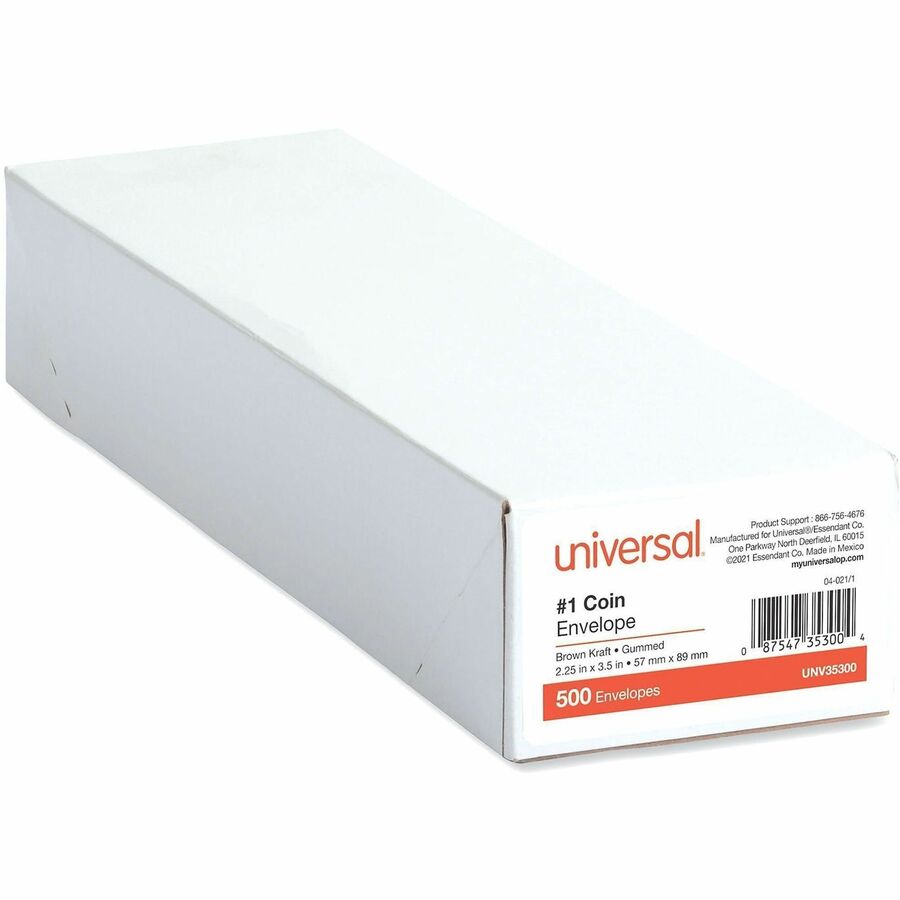 Universal Envelope - Coin - #1 - 20 lb - Gummed - Light Brown Kraft - Kraft Paper - 500 / Box
