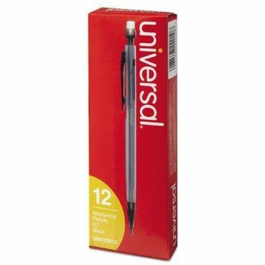 Universal Mechanical Pencil, 0.7 mm, HB (#2), Black Lead, Smoke/Black Barrel, Dozen - 0.7 mm Black Lead - #2, HB - Refillable - Smoke Plastic, Black Barrel - 1 Dozen