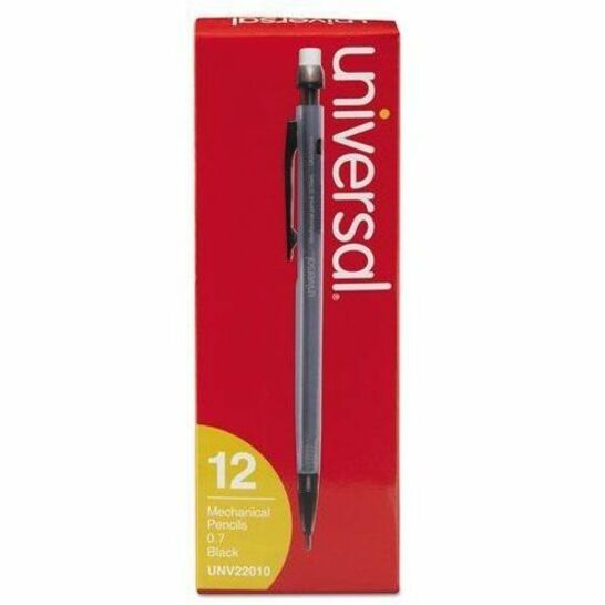 Universal Mechanical Pencil, 0.7 mm, HB (#2), Black Lead, Smoke/Black Barrel, Dozen - 0.7 mm Black Lead - #2, HB - Refillable - Smoke Plastic, Black Barrel - 1 Dozen