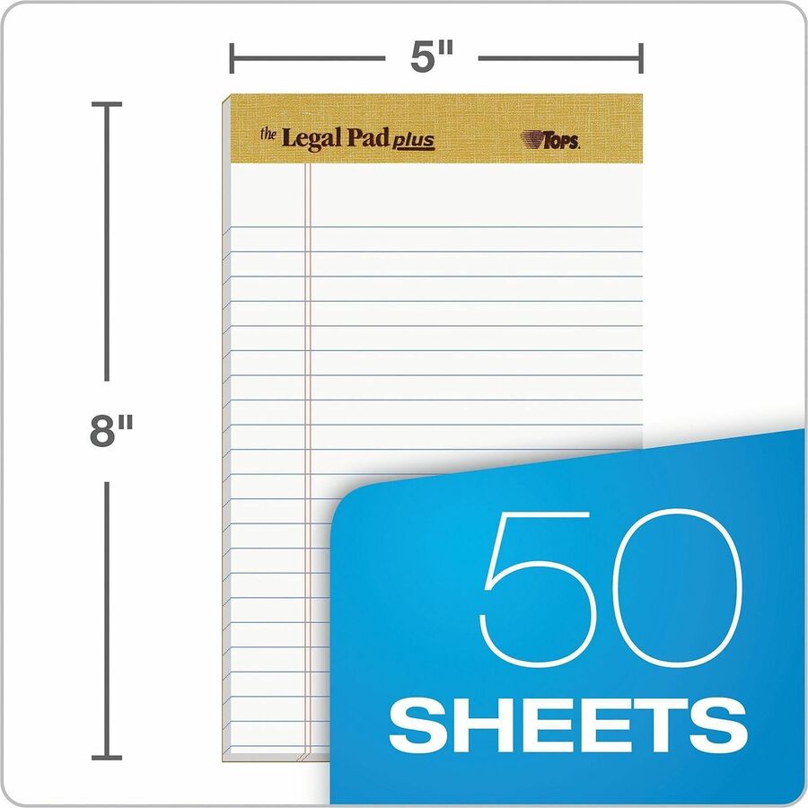 TOPS Binding Letr - Trim Perf. Writing Pads - Jr.Legal - 50 Sheets - 16 lb Basis Weight - Jr.Legal - 8" x 5" Sheet Size - 2.50" Height x 8" Width x 5" Length - White Paper - Perforated, Acid-free - 12 / Dozen