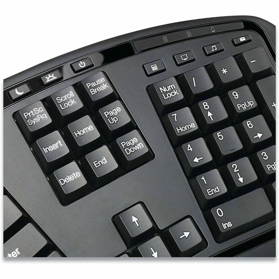 Adesso Wireless Ergonomic Keyboard and Laser Mouse - USB Membrane Wireless RF 2.40 GHz Keyboard - 105 Key - English (US) - Black - USB Wireless RF Mouse - Laser - 1600 dpi - Scroll Wheel - Black - Play/Pause, Previous Track, Next Track, Volume Up, Volu...