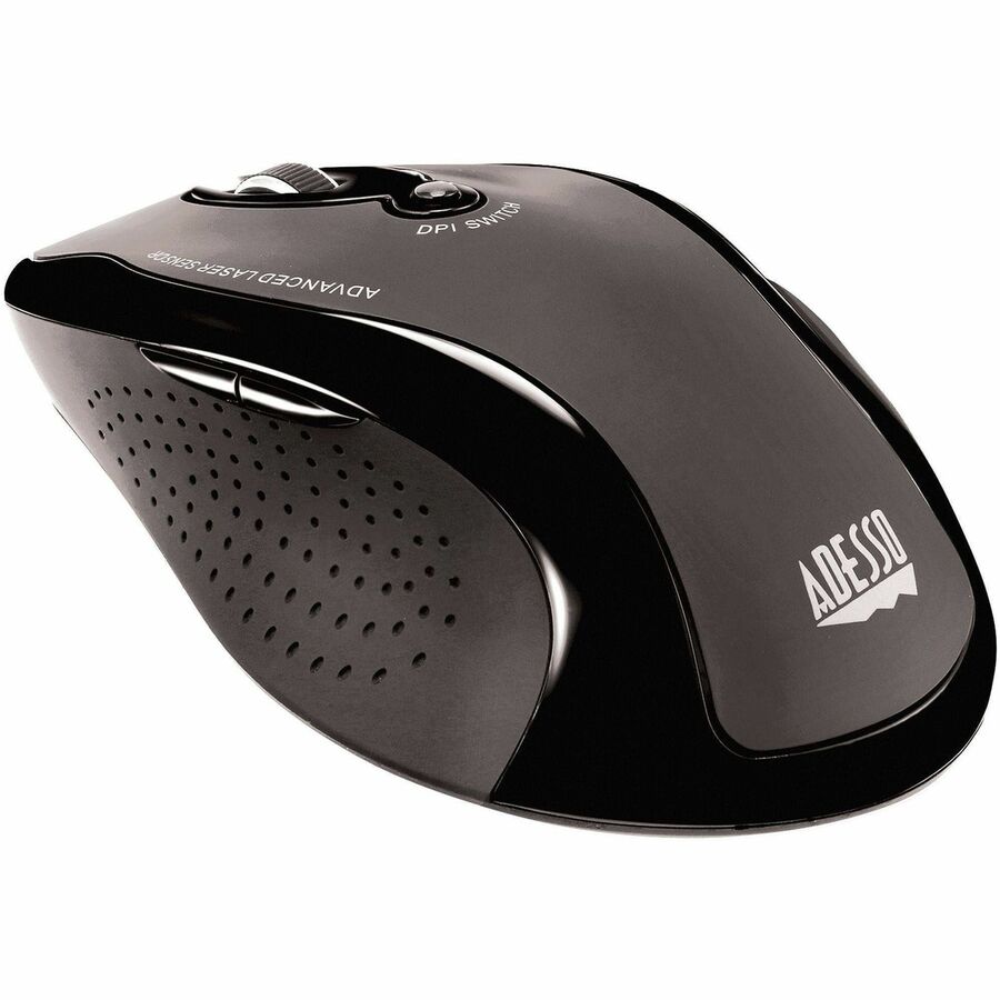 Adesso Wireless Ergonomic Keyboard and Laser Mouse - USB Membrane Wireless RF 2.40 GHz Keyboard - 105 Key - English (US) - Black - USB Wireless RF Mouse - Laser - 1600 dpi - Scroll Wheel - Black - Play/Pause, Previous Track, Next Track, Volume Up, Volu...
