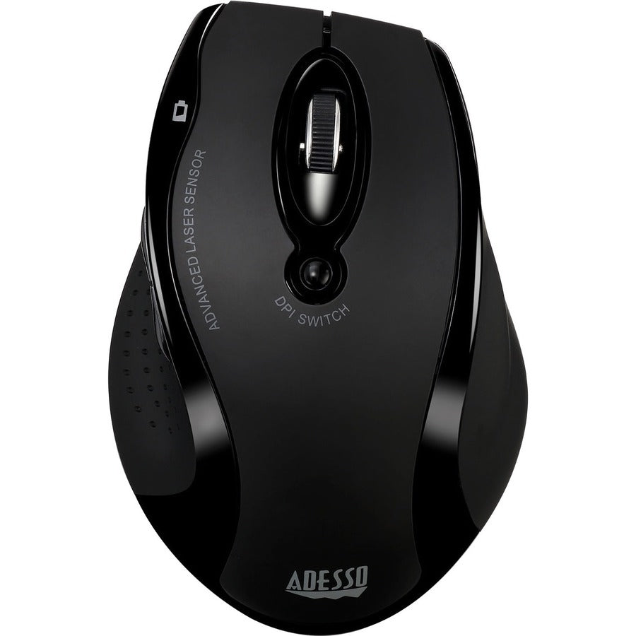 Adesso Wireless Ergonomic Keyboard and Laser Mouse - USB Membrane Wireless RF 2.40 GHz Keyboard - 105 Key - English (US) - Black - USB Wireless RF Mouse - Laser - 1600 dpi - Scroll Wheel - Black - Play/Pause, Previous Track, Next Track, Volume Up, Volu...