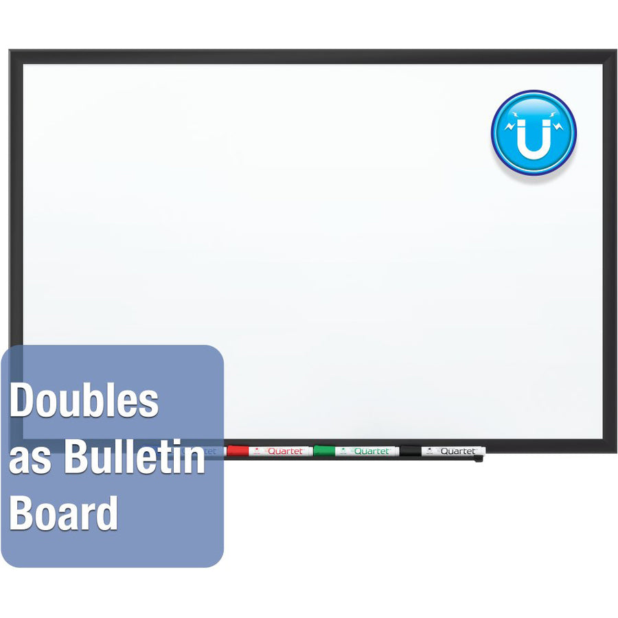 Quartet DuraMax Classic Whiteboard - 96" (8 ft) Width x 48" (4 ft) Height - White Porcelain Surface - Black Aluminum Frame - Rectangle - Horizontal/Vertical - Magnetic - 1 / Each